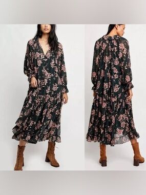 Free People Feeling Groovy Maxi Dress - Forest Floral Small boho flowy SOLD OUT